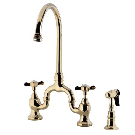 Kingston Brass KS7792BEXBS Bridge Kitchen Faucet with Brass Sprayer, Polished Brass KS7792BEXBS